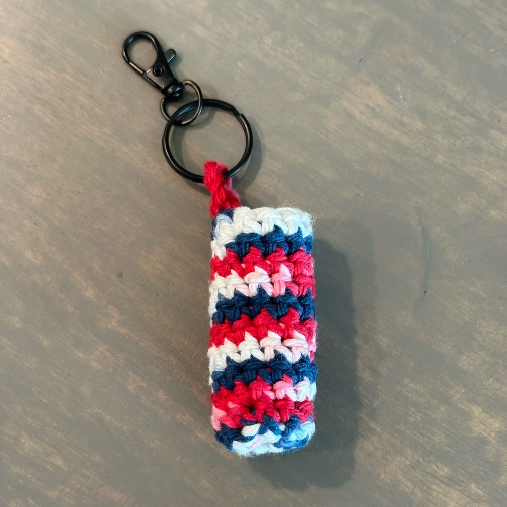 Handmade crochet lip balm holder keychain
